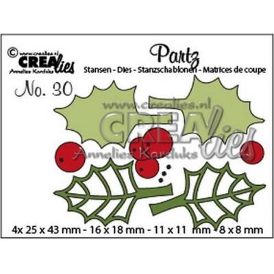 Crealies Stanzschablonen Partz - 30 Stechpalmenblätter + Beeren